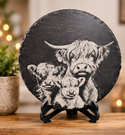 Highland Cow Family 30cm Slate Plaque