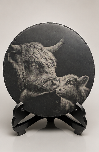 Highland Cow and calf 30cm Slate Plaque