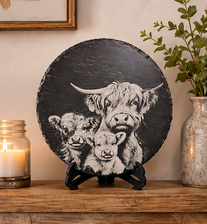 Highland Cow Family 30cm Slate Plaque