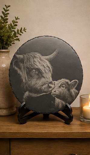 Highland Cow and calf 30cm Slate Plaque