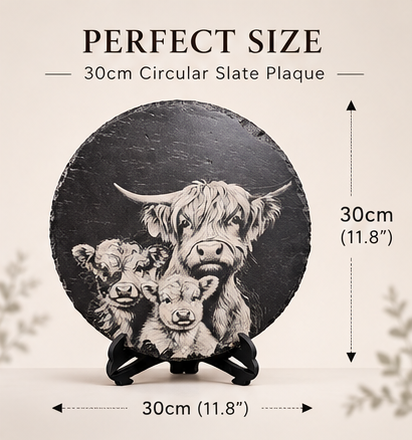Highland Cow Family 30cm Slate Plaque