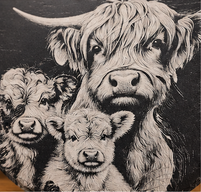 Highland Cow Family 30cm Slate Plaque