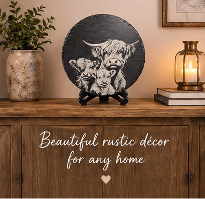 Highland Cow Family 30cm Slate Plaque