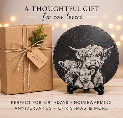 Highland Cow Family 30cm Slate Plaque
