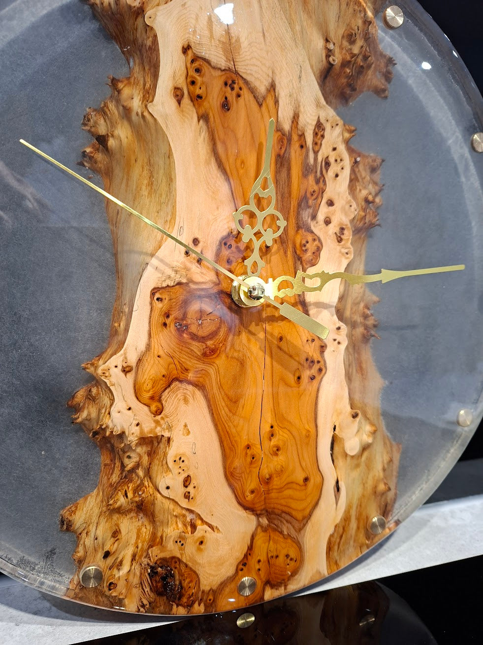 Beech & Resin Wall Clock with Brass inlay | Natural wood grain Home Decor