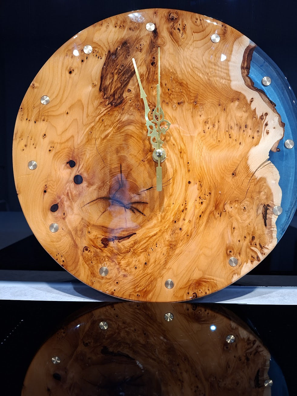 Beech & Resin Wall Clock with Brass inlay | Natural wood grain Home Decor