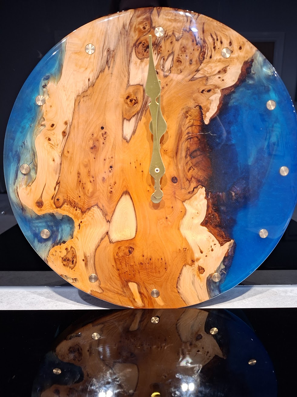 Beech & Resin Wall Clock with Brass inlay | Natural wood grain Home Decor