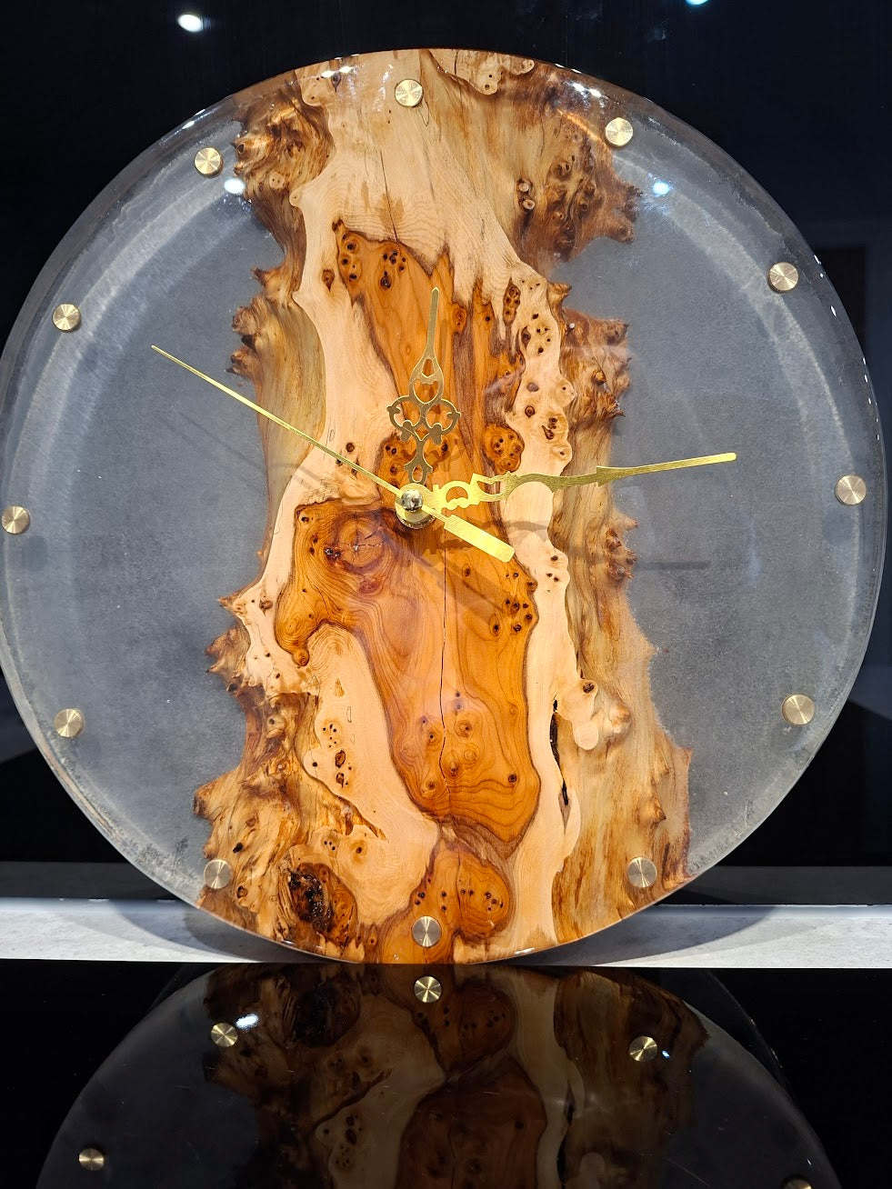 Beech & Resin Wall Clock with Brass inlay | Natural wood grain Home Decor